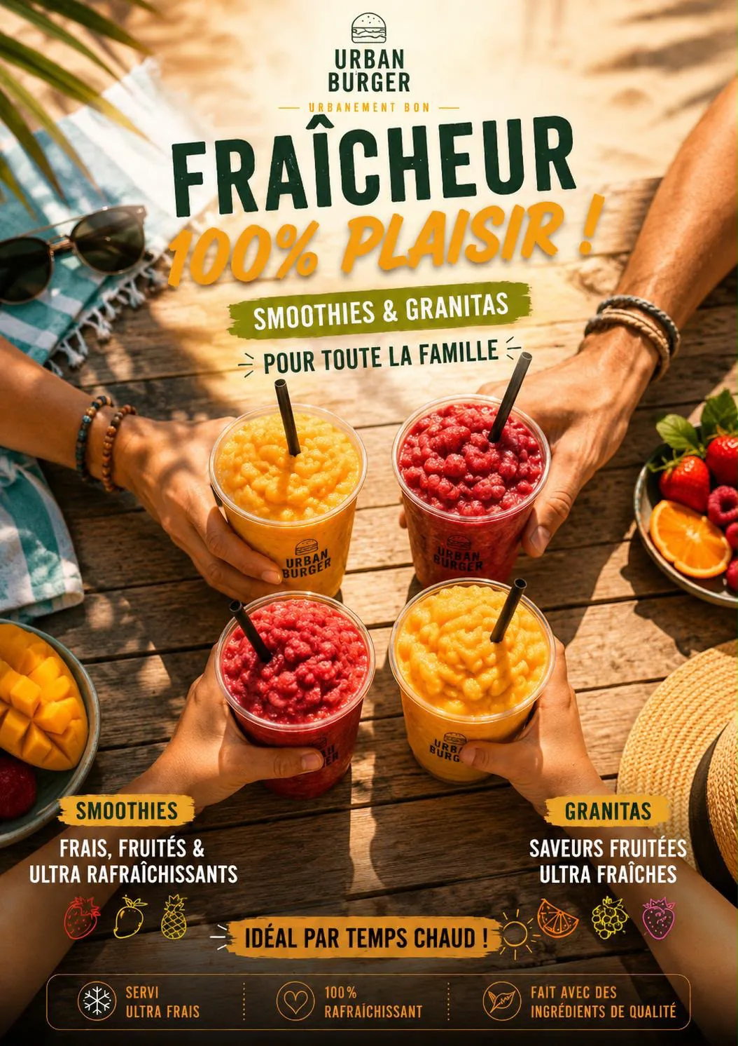 Smoothies et granitas aux fruits frais Urban Burger, fraîcheur 100% plaisir
