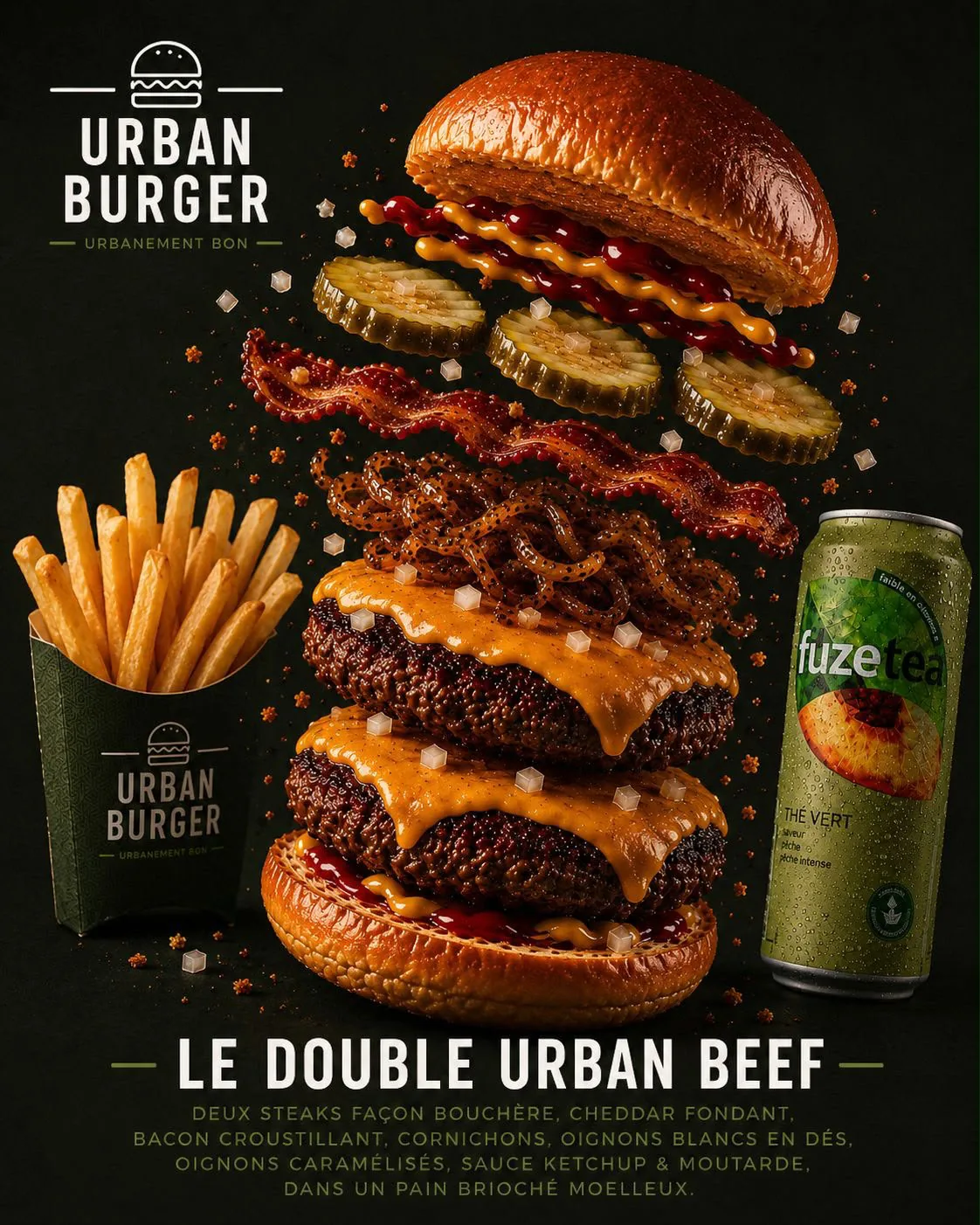 Le Double Urban Beef, deux steaks façon bouchère, cheddar fondu et bacon croustillant